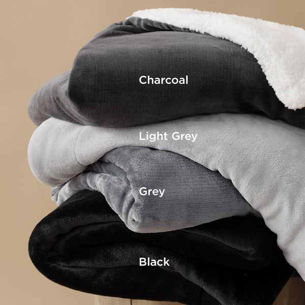 Bedsure Sherpa Fleece Throw Blanket - Fluffy Microfiber Solid Blankets for Bed and Couch Double/Twin Size, Silver Grey, 150X200Cm