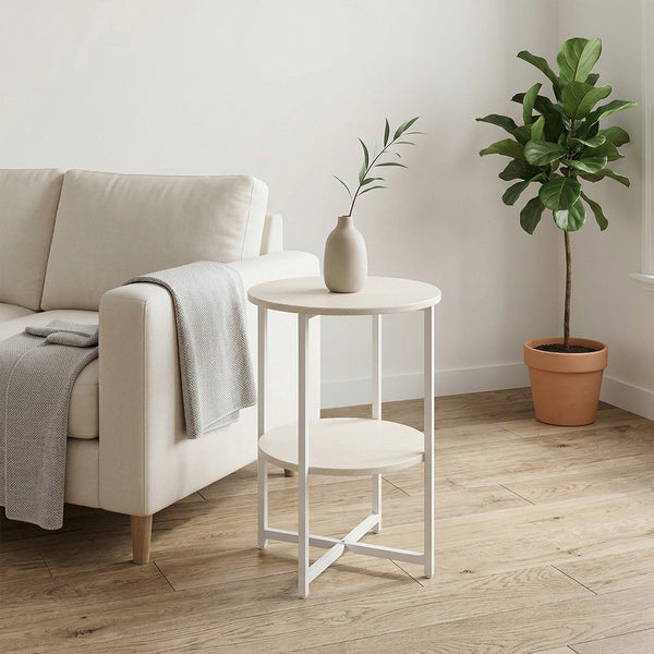 2-Tier Round Side Table - Multi-Level Storage Coffee Table for Plants/Lamps, Space-Saving Sofa/Bedside Organizer (15.75×15.75×18.5