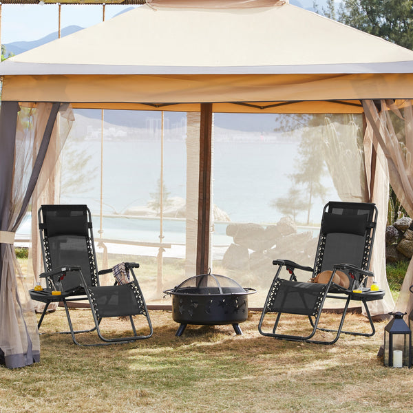 Costoffs 2PCS Zero Gravity Chair Foldable Patio Chair Outdoor, 65cm/72cm Lounge Camping Chair with Unfixed Padded Pillow/Armrest/Footrest, Black/Beige/Grey/Navy Blue for Outdoor Use Only