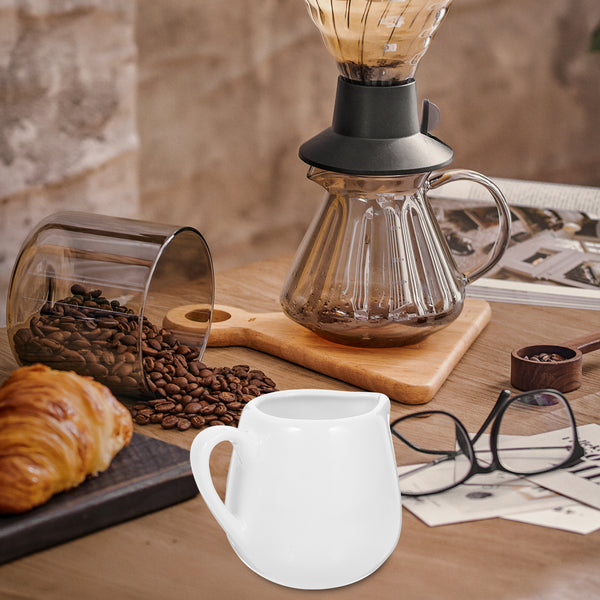 4pcs 50/ 100ml Ceramic Creamer Jugs - Porcelain serving jugs with milk spoons, Sauce jugs, Sauce boats, Pottery creamer jugs with handles for kitchen, coffee and tea - perfect for sauces, syrups and creams (white)