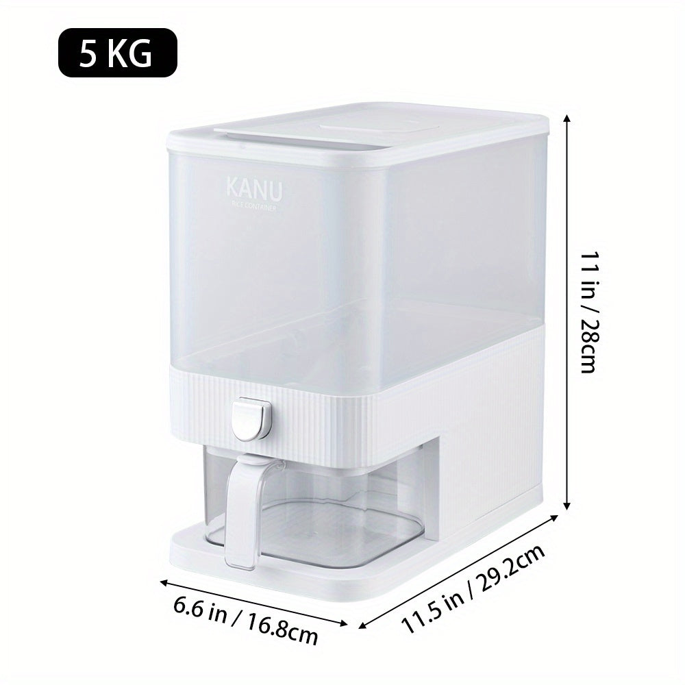 4.54 KG Kitchen Rice Storage Container - White Plastic Flip-Top Grain Bin with Press-to-Open Lid, Multi-Purpose Organizer for Rice, Flour, and Dry Goods, Kitchen Storage Solution|Modern Kitchen Accessory|Durable Plastic Bin, Rice Cooker