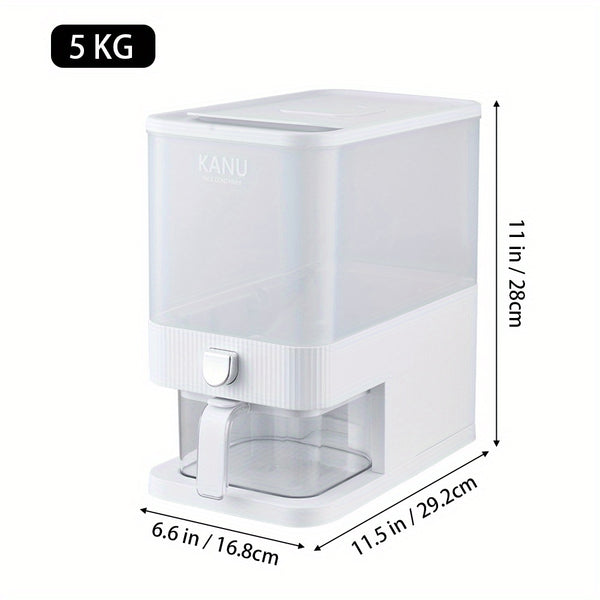 4.54 KG Kitchen Rice Storage Container - White Plastic Flip-Top Grain Bin with Press-to-Open Lid, Multi-Purpose Organizer for Rice, Flour, and Dry Goods, Kitchen Storage Solution|Modern Kitchen Accessory|Durable Plastic Bin, Rice Cooker