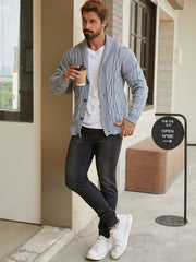 Men'S Solid Cable Knit Cardigan Fall Winter Button-Up Knit Coat