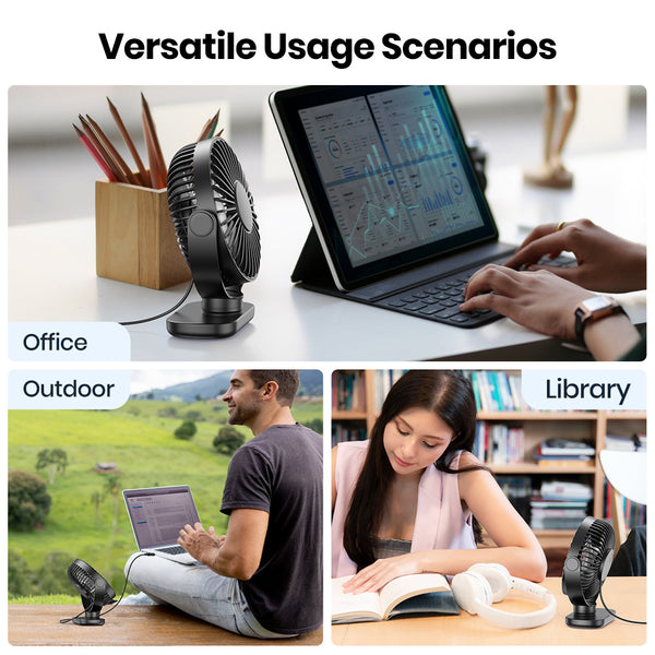 TOPK Mini USB Desk Fan, 3-Speed Adjustable Airflow, Low Noise Quiet Operation, 360° Flexible Rotation, Compact Portable Design for Home, Office & Bedroom