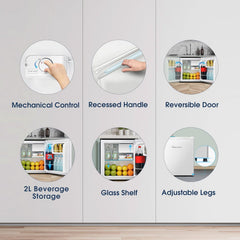 Fridgemaster MUR4545 Small Table Top 45Cm Mini Fridge - 45 L - Mechanical Control with Adjustable Thermostat - Reversible Door - 39 Db Low Noise - Broad Climate Design - White - E Rated
