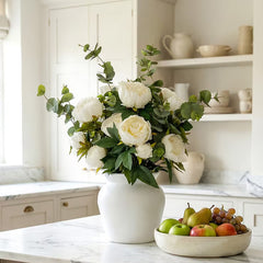 Artificial Peony & Eucalyptus Bouquet in Vase in White