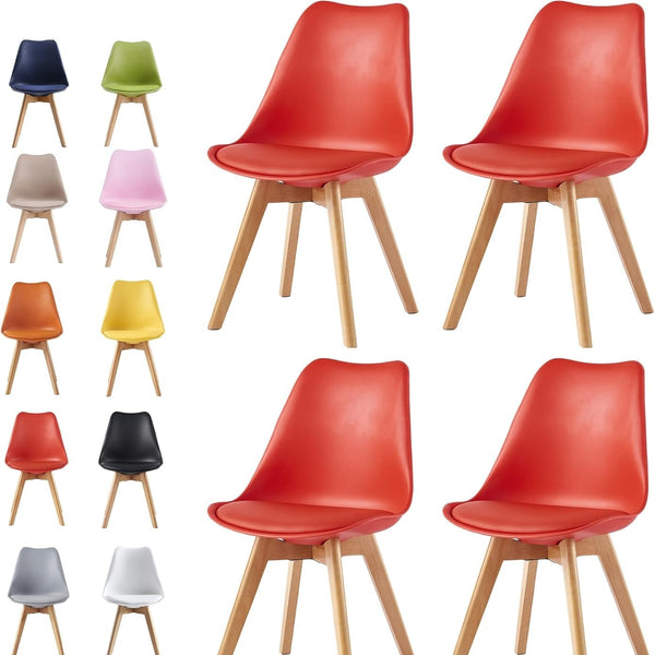 mcc direct Set of 4 Dining Chairs Wooden Legs Soft Cushion Pad Stylish DELUXE Retro Lounge Dining Office EVA