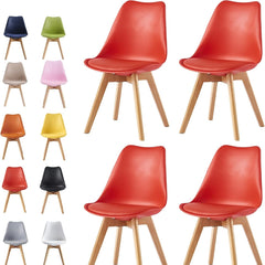 mcc direct Set of 4 Dining Chairs Wooden Legs Soft Cushion Pad Stylish DELUXE Retro Lounge Dining Office EVA