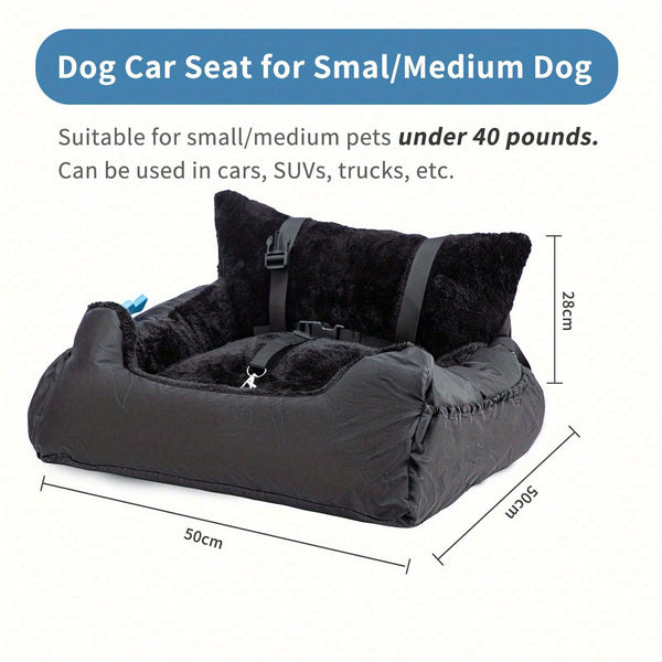 Comfortable Car Seat for Small Dogs And Cats, Featuring a Safety Leash, Storage Pocket, And Non-Slip Base, Perfect for Safe Travel (Black, 50X50X20Cm)