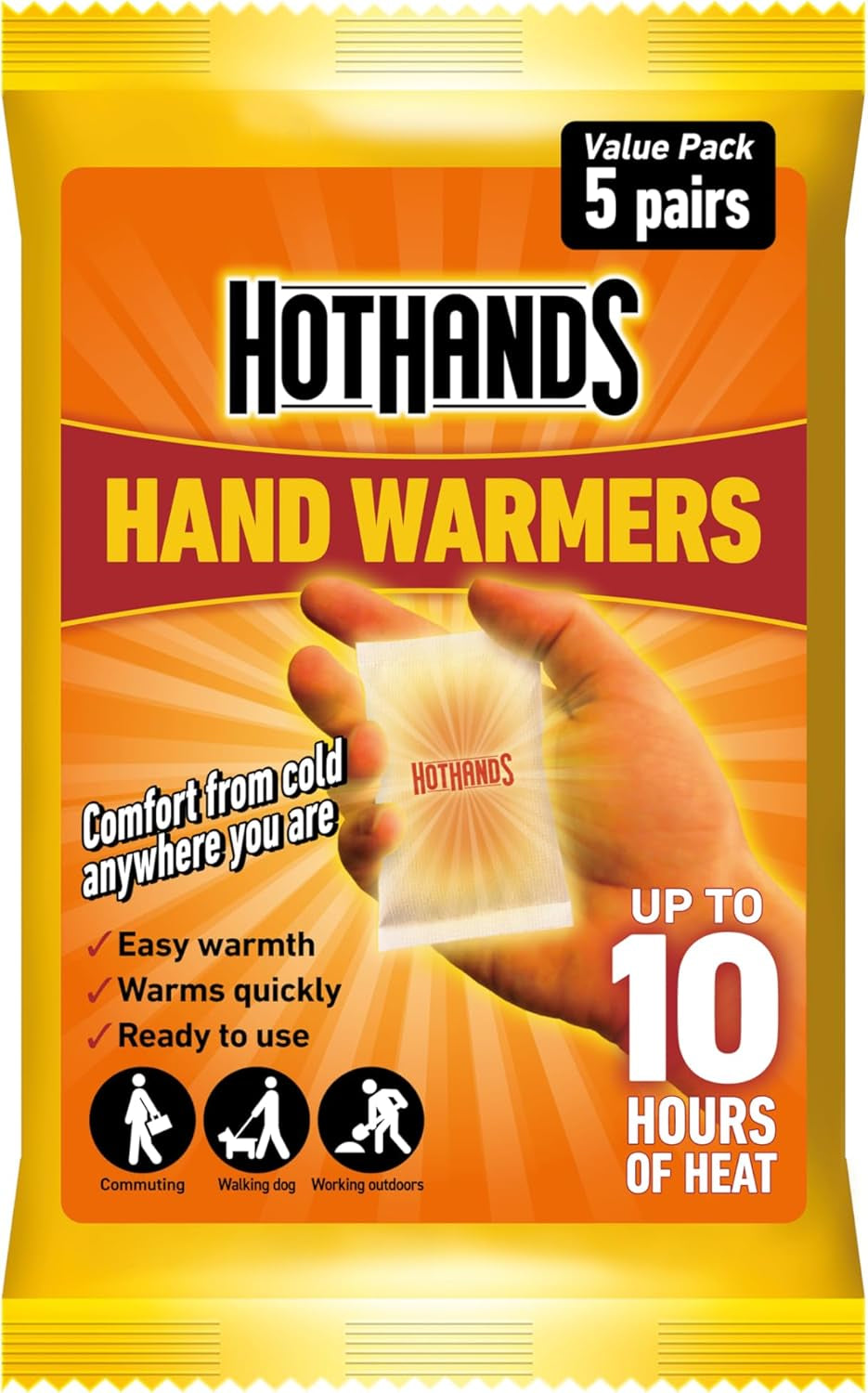 Hothands Hand Warmers - 5 Pairs - 10 Hours of Heat - Air Activated - Ready to Use