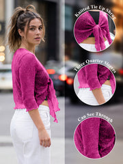Love My Fashions Women’s Fish Net Knitted Tie Up Bolero Shrug Top Ladies 3/4 Sleeve One Size Fits All