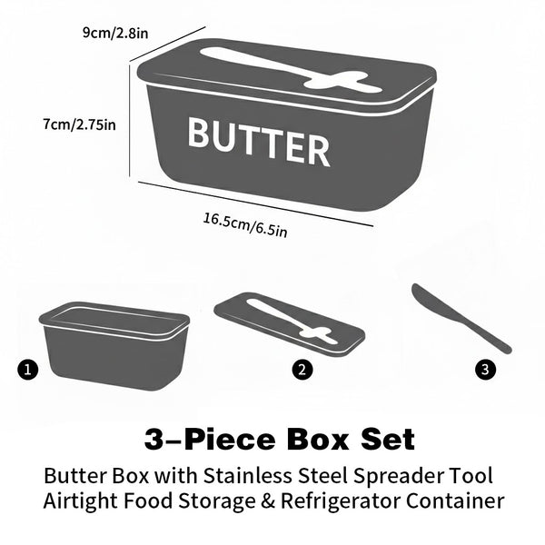 Butter Box Set with Professional Stainless Steel Spreader | Food & Snack Storage Container, Fridge Organizer Box - Ideal for Butter & Kitchen Use
