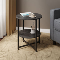 2-Tier Round Side Table - Multi-Level Storage Coffee Table for Plants/Lamps, Space-Saving Sofa/Bedside Organizer (15.75×15.75×18.5
