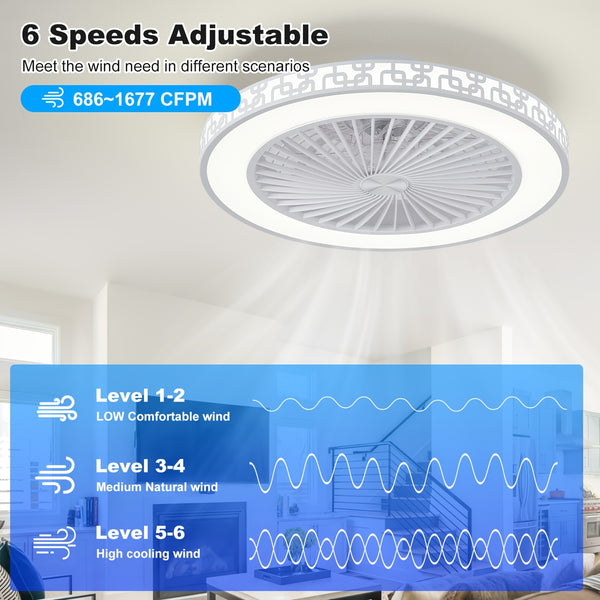 48cm Ceiling Fan with Light and Remote Control, 6 Speeds and 3000K-6000K Dimmable Silent Ceiling Fan Light, Smart Modern LED Fan Light for Bedroom, Living Room, Dining Room