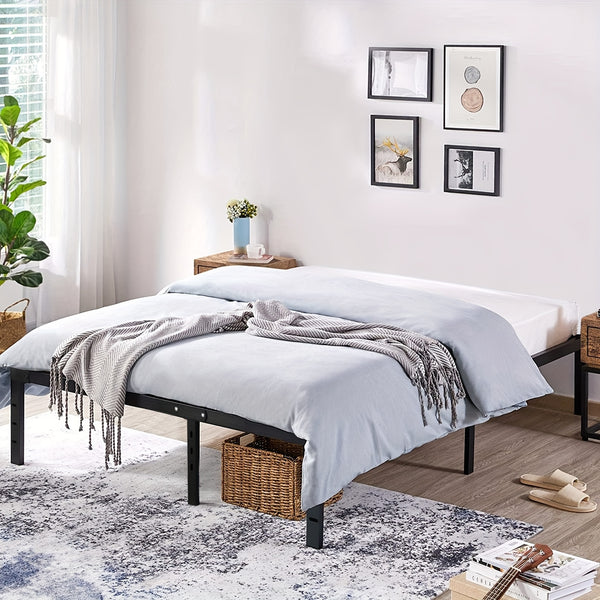 Black Single/Double/King Size Metal Platform Bed Frame With Stable Metal Support And Underbed Storage, 35.56cm Height Mattress Foundation, No Box Spring Needed, Easy Assembly