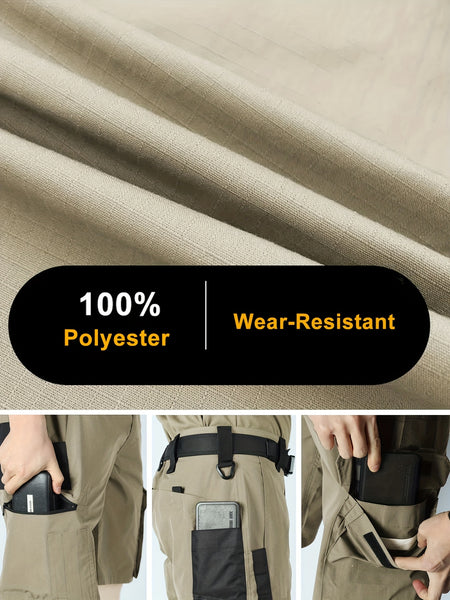 2pcs Men's Tactical Cargo Pants, Durable Multi-Pocket Work Pants for Outdoor Construction Work, Hiking And Trekking, Casual Tactical Pants | Adjustable Waist Pants | Hiking Gear (No Belt)