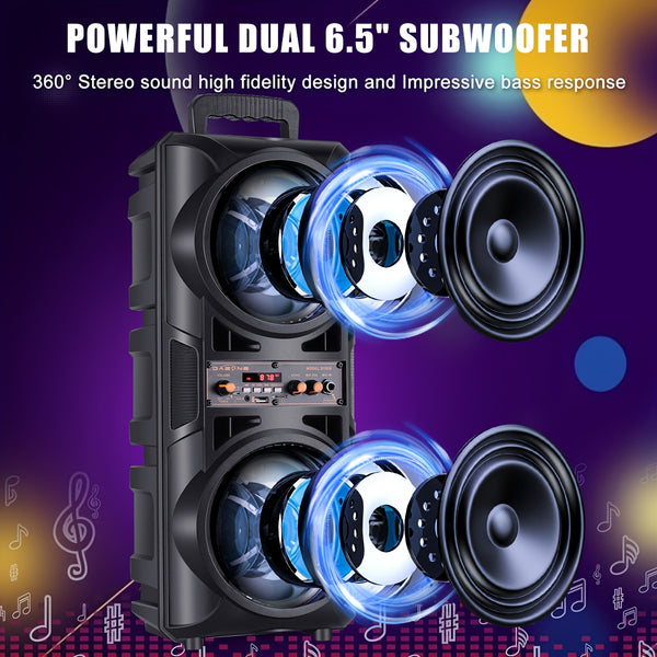 3000W Dual 16.51cm Portable Wireless PA Wireless Speaker -Wireless Speaker With Subwoofer, Wireless Speakers Loud Sound Powerful, Speaker Sound System, Karaoke Speaker System With Microphone, Remote Control, MP3/USB/SD, LED Battery Indicator Lights