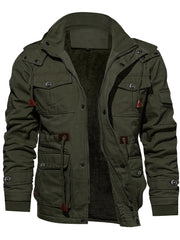 Men'S Fleece Jacket Casual Warm Hooded Windproof Outerwear Fleece Jacket Hooded Multi-Pocket Utility Jacket