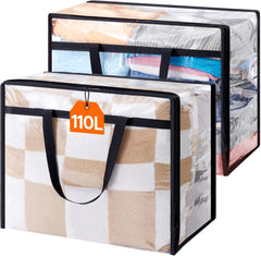 Lifewit 4 Pack Clear Plastic Storage Bags, 40L Foldable Clothes Storage Boxes Wardrobe Organizer Moving Bags with Reinforced Handle for Loft Wardrobe for Bedding Clothes Blanket Duvet