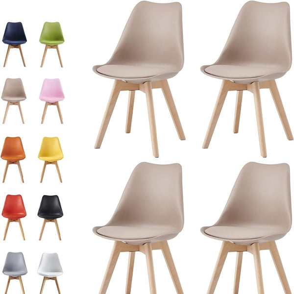 mcc direct Set of 4 Dining Chairs Wooden Legs Soft Cushion Pad Stylish DELUXE Retro Lounge Dining Office EVA