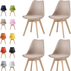 mcc direct Set of 4 Dining Chairs Wooden Legs Soft Cushion Pad Stylish DELUXE Retro Lounge Dining Office EVA