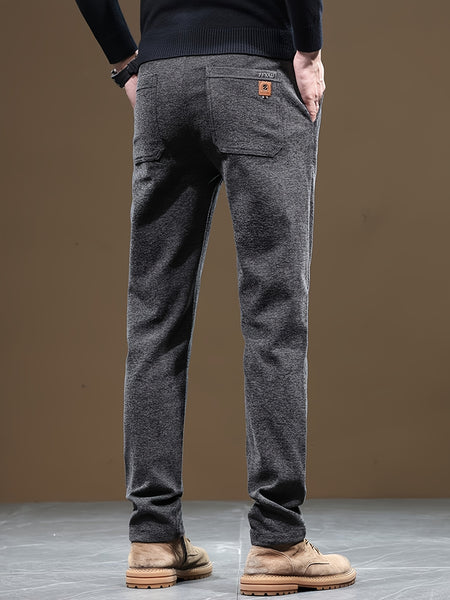 Autumn/Winter Men's Warm Casual Pants, Business Casual Slim-Fit Chenille Trousers, Solid Color