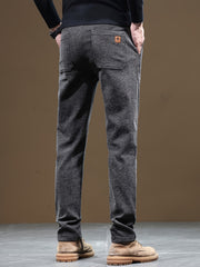 Autumn/Winter Men's Warm Casual Pants, Business Casual Slim-Fit Chenille Trousers, Solid Color