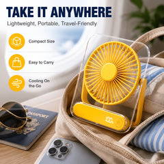 Mini Portable USB Fan Desktop Fan Rechargeable, Ultra-Quiet 5-Speed Adjustment Foldable 180 Degree Adjustable with LED Display for Office, Home, Outdoor, Camping And Travel