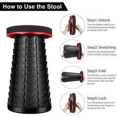 Portable Folding Stool Lightweight Yet More Sturdy with Load Capacity 180KG, Retractable Plastic Foldable Collapsible Stool for Camping Fishing Hiking BBQ Outdoors Indoors Kitchen