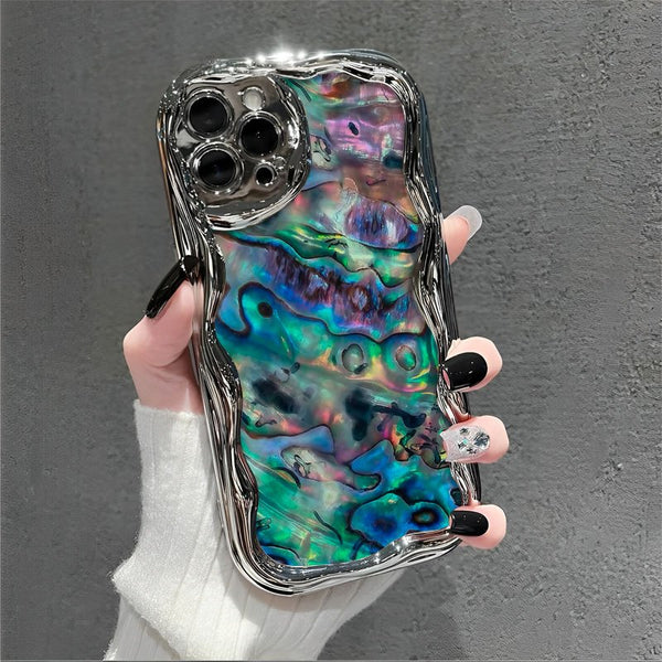 A Newly Designed Electroplated Cream Wave Phone Case, Compatible with All Models of for iPhone 16, 15, 14, 13, 12, 11, X, XS, Pro, Plus, And Max. It Features a Stylish And Attractive Design, Precise Lens Protection, And Is Both Shockproof And Drop
