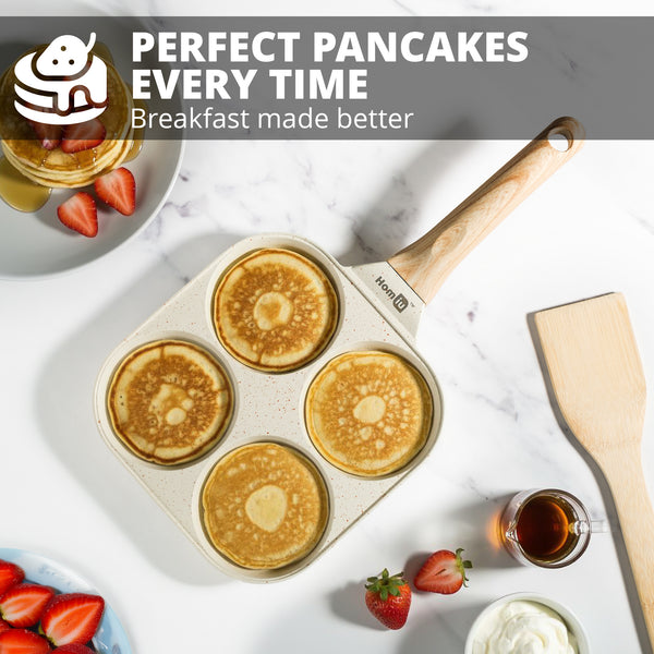 Homiu Egg Frying Pan – 4-Cup Non Stick Breakfast Skillet for Eggs, Pancakes & Omelettes – Induction, Gas & Electric Hob Compatible – Aluminium with Heat-Resistant Handle