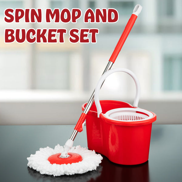 360° Spin Mop and Bucket Set with Wringer, Easy Wring Floor Cleaning Mop with 2 Reusable Microfiber Head for Household Living Room Bedroom Bathroom Toilet