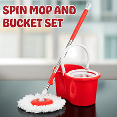 360° Spin Mop and Bucket Set with Wringer, Easy Wring Floor Cleaning Mop with 2 Reusable Microfiber Head for Household Living Room Bedroom Bathroom Toilet