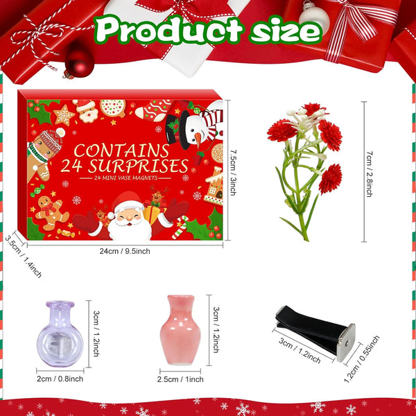 2025 Christmas Advent Calendar Mini Ceramic Vase Fridge Magnets with Plants Christmas Countdown with Mini Fridge Magnets, Fridge Decor for Kitchen Office Daily Surprise Gift