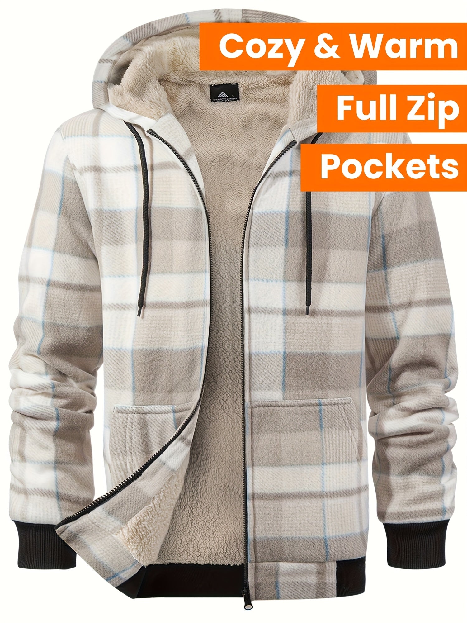 Men'S Heavyweight Fleece Hoodies Jacket - Full Zip Up Thick Sherpa Lined Flannel Plaid Shirt Jacket