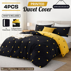 4pcs Printed Duvet Cover Set – Ultra-Soft & Breathable Microfiber Complete Bedding Set with Matching Pillowcases and Brushed Solid Color Fitted Sheet, Machine Washable, Available in All UK Sizes