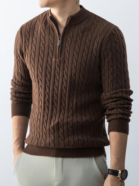 Christmas Gift for Men, New Twist Zipper Collar Pullover Sweater, Autumn And Winter Style, with Velvet, Thickened, Warm And Cold-Resistant, Can Be Worn Inside Or Outside, Casual And Versatile Essential, Knit