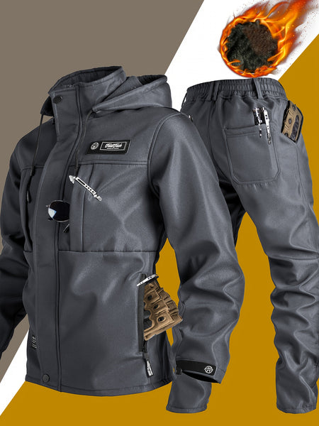 Men's -Lined Set: Jacket Outerwear, Casual, Warm, Windproof, Autumn/Winter Jacket, Composite Jacket Set for Tactical Outdoor Hiking