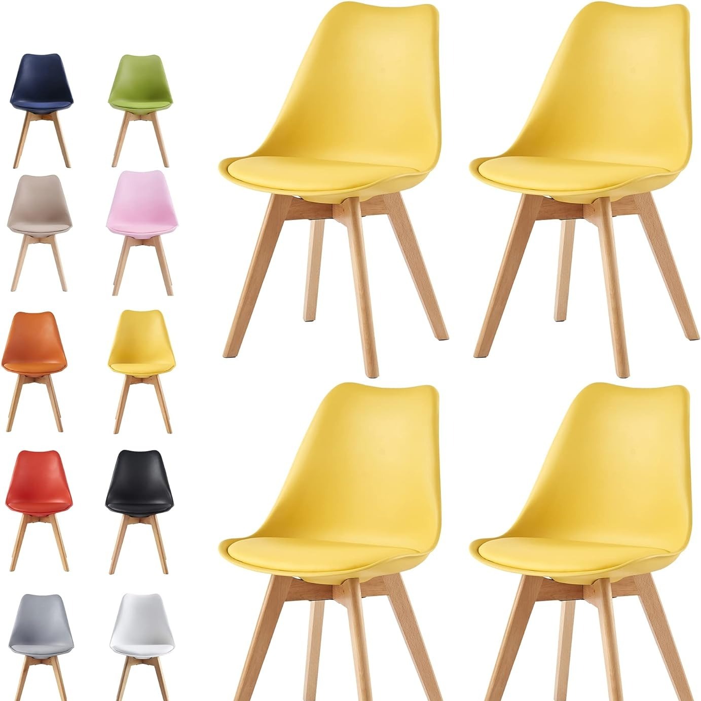 mcc direct Set of 4 Dining Chairs Wooden Legs Soft Cushion Pad Stylish DELUXE Retro Lounge Dining Office EVA