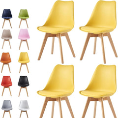 mcc direct Set of 4 Dining Chairs Wooden Legs Soft Cushion Pad Stylish DELUXE Retro Lounge Dining Office EVA