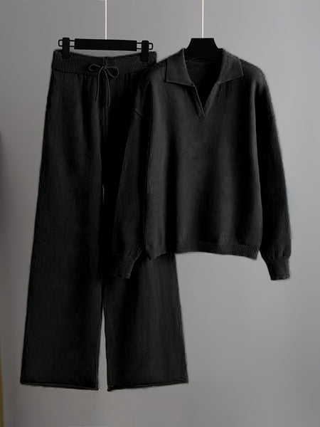 Directional Elegant New Fashion Casual Suit Pants Women'S Loose Sweater Wide Leg Pants Long Trousers Two-Piece Set