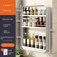 1PC No-Drilling Wall-Mounted Spice Rack – Adjustable Multi-Layer Metal Shelf for Kitchen/Bathroom – Space-Saving Storage Organizer for Toiletries, Spices, Books (Black/White)