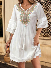 Women's Loose Mini Dress with Ruffle Sleeve & Short Flowy Dress - Solid Color -Line, Machine Washable Suitable for Spring Summer Fall Wedding Guest Dress, Casual Outfits
