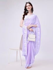 Estationeryhouse Women's Georgette Embroidery Border Work Designer Saree with Blouse Piece