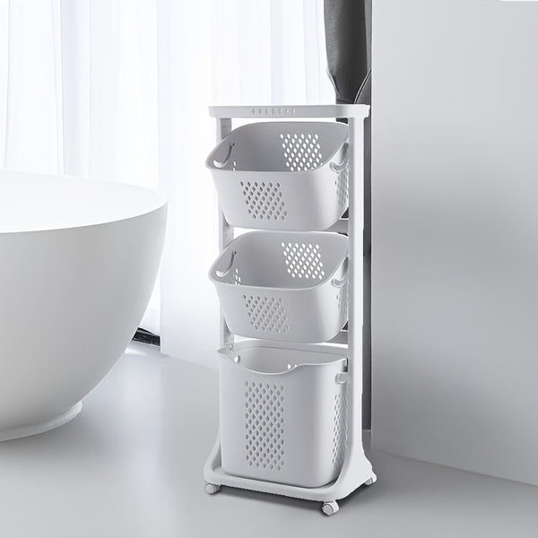 2-Tier/4-Tier Rolling Laundry Cart with Removable Baskets - Heavy-Duty Plastic Frame & Wheeled Hamper Organizer, Modern Bathroom Storage Cart Suitable for,, Dorm, Hotel - Space-Saving Clothes Sorting System, Laundry Baskets