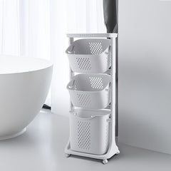 2-Tier/4-Tier Rolling Laundry Cart with Removable Baskets - Heavy-Duty Plastic Frame & Wheeled Hamper Organizer, Modern Bathroom Storage Cart Suitable for,, Dorm, Hotel - Space-Saving Clothes Sorting System, Laundry Baskets