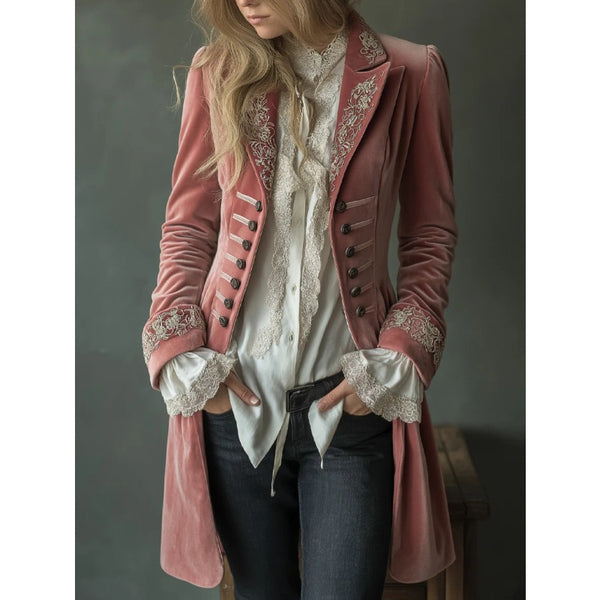 2026 Women'S Autumn Winter Long Sleeve Solid Color Patchwork Lace Golden Velvet Jacket European American Style