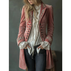 2026 Women'S Autumn Winter Long Sleeve Solid Color Patchwork Lace Golden Velvet Jacket European American Style