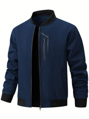 Men'S Casual Bomber Jacket | Spring-Autumn, Non-Stretch, Baseball Collar, Multiple Pockets, Zipper Closure