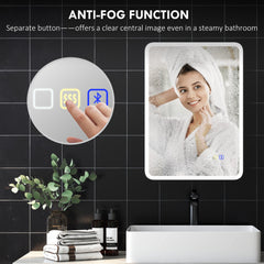 Backlit Illuminated Bathroom Mirror with LED Lights and Bluetooth, Wall Mounted Vanity Mirror with 3 Colours Dimmable, Anti-Fog, Memory Function, Touch Switch, IP44